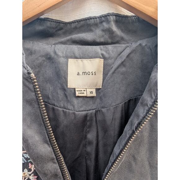 A Moss Womens Full Zip Floral Embroidered Bomber Jacket XS Black Lyocell Blend - Picture 4 of 7